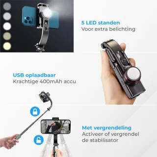 Nuvance Smartphone Gimbal Stabilisator met Statief en Afstandsbediening