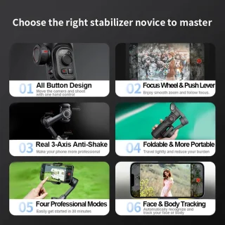 Smart 3-Assige Gimbal Selfiestick Statief Met Licht Voor Smartphone
