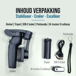 Wuff Gimbal 3-assige Telefoon Stabilisator Zwart