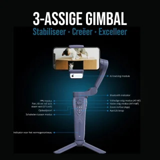 Wuff Gimbal 3-assige Telefoon Stabilisator Zwart