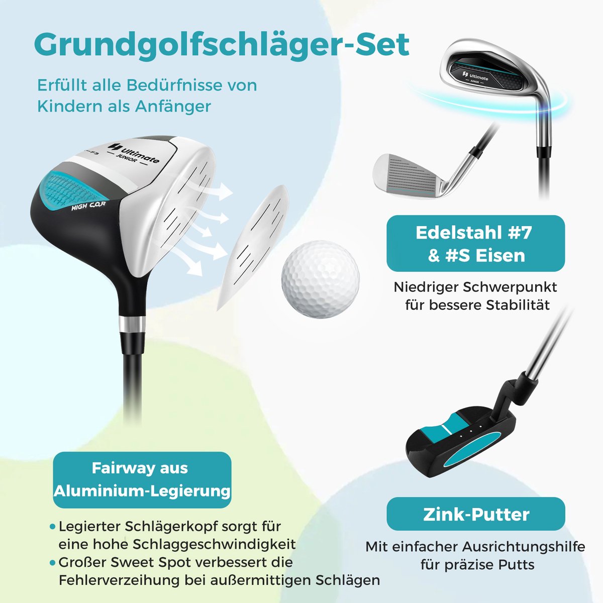 Wat vinden we goed aan de COSTWAY 6-delige kindergolfclubset rechtshandig met tas