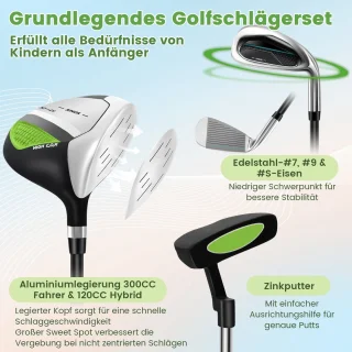 COSTWAY 6-delige rechtshandige kindergolfclubset met tas en hoes