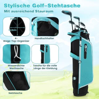 COSTWAY 6-delige rechtshandige kindergolfclubset met tas