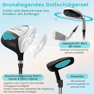COSTWAY 6-delige rechtshandige kindergolfclubset met tas