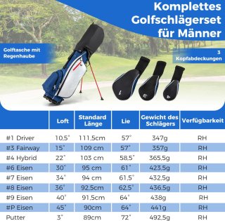 COSTWAY Golfclubset voor heren 9/11-delig rechtshandig