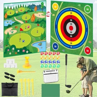Dubbelzijdige golfset met chipping mat en golfclubs