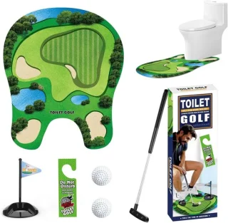 Mini Potty Golf Set met Schaalbare Golfclub, Putting Mat, 2 Golfballen en Deurhanger