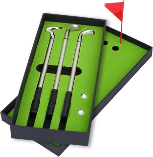 Pennenset met golfclubs, 3 balpennen, multicolor