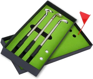 Pennenset met golfclubs, 3 balpennen, multicolor