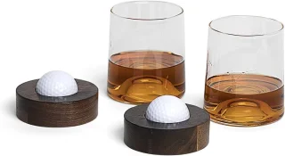 Whiskyglazen Set 2-delig met Golfbal-onderzetters