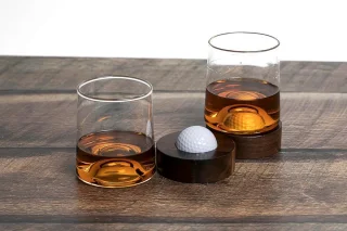 Whiskyglazen Set 2-delig met Golfbal-onderzetters