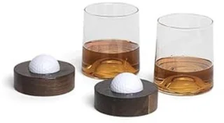 Whiskyglazen set (2) met golfbal coasters