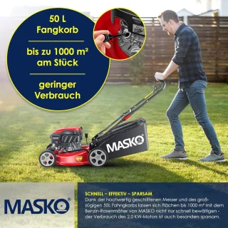 Benzine Grasmaaier 3in1 met 50L Opvangzak | Duwmaaier met 42 cm Maaibreedte en 7-standen Maaihoogte | Mulchfunctie en Versnipperen van Takken
