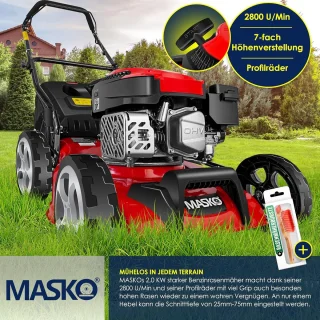 Benzine Grasmaaier 3in1 met 50L Opvangzak | Duwmaaier met 42 cm Maaibreedte en 7-standen Maaihoogte | Mulchfunctie en Versnipperen van Takken