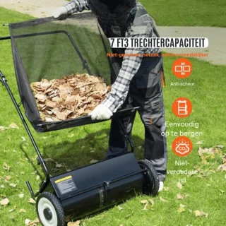 Handmatige hark grasmaaier PRO - Snel bladeren en takken verzamelen - Handmatig Grasmaaier - 66cm Veegbreedte - 198L Capaciteit