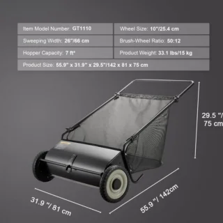 Handmatige hark grasmaaier PRO - Snel bladeren en takken verzamelen - Handmatig Grasmaaier - 66cm Veegbreedte - 198L Capaciteit