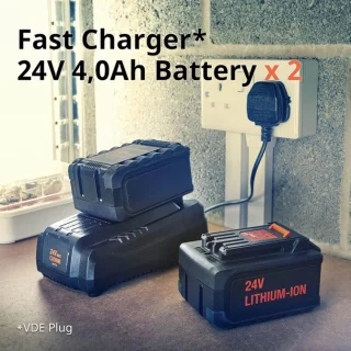 Accugrasmaaier - Elektrische Grasmaaiers - Gazontrimmer - Grastrimmer - met Mulchmaat 32L - Maaibreedte 34cm - Maaihoogte op 6 Niveaus - 2 x 4000 mAh Lithium-ion Accu - Oplader - 24V - Zwart&Oranje