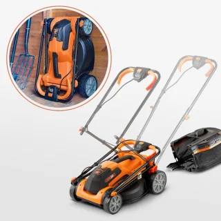 Accugrasmaaier - Elektrische Grasmaaiers - Gazontrimmer - Grastrimmer - met Mulchmaat 32L - Maaibreedte 34cm - Maaihoogte op 6 Niveaus - 2 x 4000 mAh Lithium-ion Accu - Oplader - 24V - Zwart&Oranje