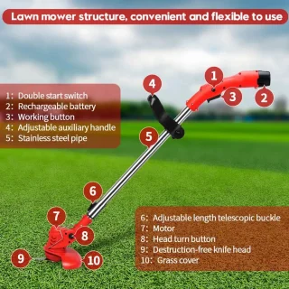 Traumheim®4-in-1 Kantenmaaier – Grastrimmer – Bosmaaier – Grasmaaier – Draadloos & Elektrisch – Incl. 2 Accu ‘s & Snellader - red