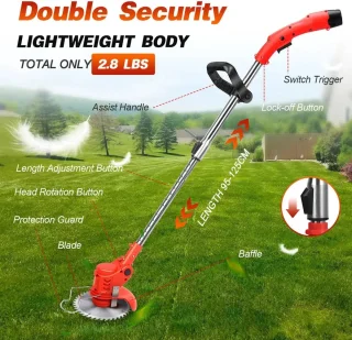 Traumheim®4-in-1 Kantenmaaier – Grastrimmer – Bosmaaier – Grasmaaier – Draadloos & Elektrisch – Incl. 2 Accu ‘s & Snellader - red