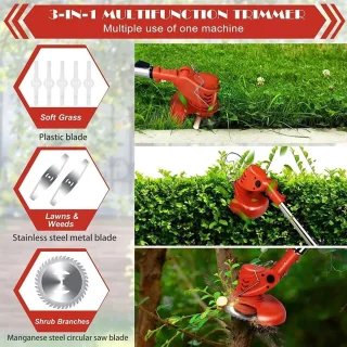 Traumheim®4-in-1 Kantenmaaier – Grastrimmer – Bosmaaier – Grasmaaier – Draadloos & Elektrisch – Incl. 2 Accu ‘s & Snellader - red