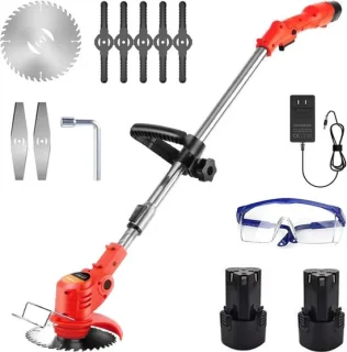 Traumheim®4-in-1 Kantenmaaier – Grastrimmer – Bosmaaier – Grasmaaier – Draadloos & Elektrisch – Incl. 2 Accu ‘s & Snellader - red