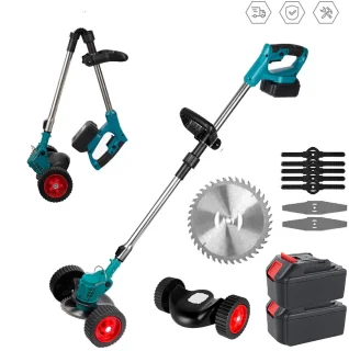 Amolass - Elektrische Grasmaaier - Grastrimmer - 2 Batterijen - 1500W - 12,5cm Diameter - Verstelbaar - Opvouwbaar - Blauw