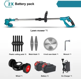 Amolass - Elektrische Grasmaaier - Grastrimmer - 2 Batterijen - 1500W - 12,5cm Diameter - Verstelbaar - Opvouwbaar - Blauw