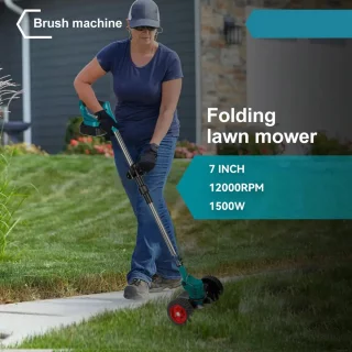 Amolass - Elektrische Grasmaaier - Grastrimmer - 2 Batterijen - 1500W - 12,5cm Diameter - Verstelbaar - Opvouwbaar - Blauw