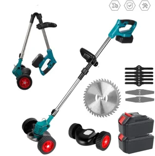 Amolass - Elektrische Grasmaaier - Grastrimmer - 2 Batterijen - 1500W - 12,5cm Diameter - Verstelbaar - Opvouwbaar - Blauw