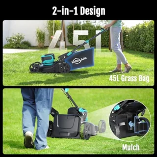 Accu grasmaaier tot 675 m² met 41 cm snijbreedte, 36V, borstelloos, 7-traps hoogteverstelling, inclusief mulchwig en 45L opvangzak