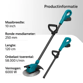 Grastrimmer - Accu Grastrimmer - Elektrische Grastrimmer - Draadloze Grastrimmer - Tuintrimmer - Bosmaaier - Grasmaaier - Onkruidtrimmer - Snoerloos - 10 Inch - 6000W - Voor 18V Accu - Verstelbare Hoek - Opvouwbaar - Zonder Accu - Compact Model