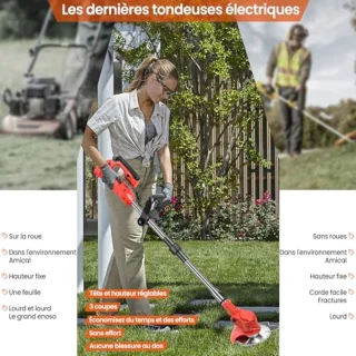 Draadloze Grasmaaier met 3 Snijbladen, 21V, Lichtgewicht en Verstelbaar voor Tuinonderhoud