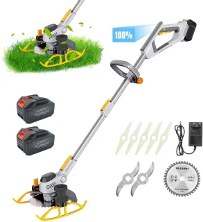 Accugrasmaaier - 2 x accu - Elektrische - Professionele - Grasmaaier - Verstelbare Snijder - Draadloze - Grasmaaier - Tuin - 100-135cm - Zaagblad - Maaiblad - Grastrimmer