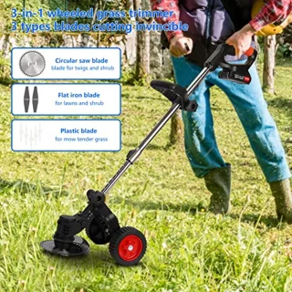 Draadloze 3-in-1 elektrische grasmaaier met telescopische steel en batterij