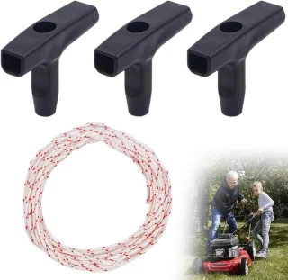 Recoil Starter Touw, 10 Meter 3mm Trekkoord met 3 Starter Handvatten voor Grasmaaier