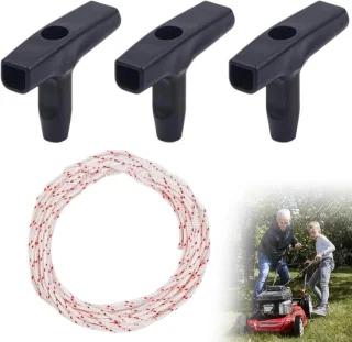 Recoil Starter Touw, 10 Meter 3mm Trekkoord met 3 Starter Handvatten voor Grasmaaier