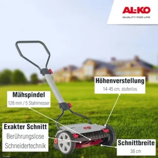 Premium Handgrasmaaier met Helikoptersnede - 38 cm Werkbreedte voor Tuinen tot 250 m²