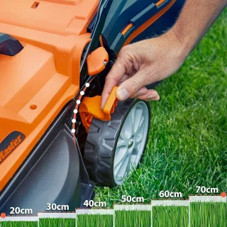 Elektrische Grasmaaier met 24V Accu - 2x 4.0Ah Accu - Verstelbaar 20 cm tot 70 cm - 32L Opvangzak - Snellader - Maaibreedte 34cm - Oranje