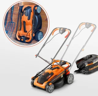 Elektrische Grasmaaier met 24V Accu - 2x 4.0Ah Accu - Verstelbaar 20 cm tot 70 cm - 32L Opvangzak - Snellader - Maaibreedte 34cm - Oranje
