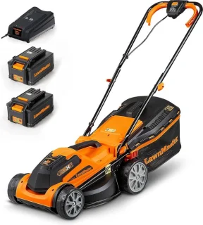 Elektrische Grasmaaier met 24V Accu - 2x 4.0Ah Accu - Verstelbaar 20 cm tot 70 cm - 32L Opvangzak - Snellader - Maaibreedte 34cm - Oranje
