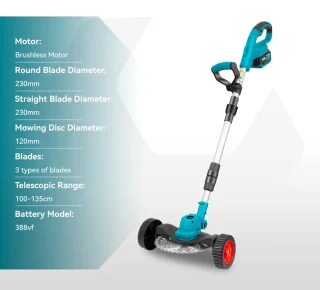 Handmaaier - Grasmaaier - Grastrimmer - Grasschaar - Grasmachine - 9-Inch - Borstelloze - Elektrische/Accu - Draagbare - Grastrimmer met Verstelbare Lengte - Inclusief 2x Accu - 21V/18V Compatibel - voor Tuingereedschap