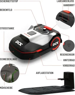 Indsutrialhome DCK Robot Grasmaaier 1000 – App Besturing, 40% Hellingshoek, Slimme Grasmaaier met Maaiplan Instellingen, 30-60 mm Maaihoogte, Regensensor, WiFi & Bluetooth, 54 dB, IPX5