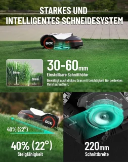 Indsutrialhome DCK Robot Grasmaaier 1000 – App Besturing, 40% Hellingshoek, Slimme Grasmaaier met Maaiplan Instellingen, 30-60 mm Maaihoogte, Regensensor, WiFi & Bluetooth, 54 dB, IPX5