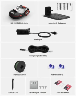 Indsutrialhome DCK Robot Grasmaaier 1000 – App Besturing, 40% Hellingshoek, Slimme Grasmaaier met Maaiplan Instellingen, 30-60 mm Maaihoogte, Regensensor, WiFi & Bluetooth, 54 dB, IPX5