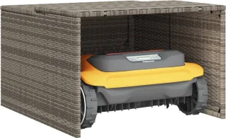 vidaXL - Garage - voor - robotmaaier - 86x90x52/57 - cm - poly - rattan - grijs