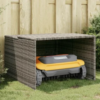 vidaXL - Garage - voor - robotmaaier - 86x90x52/57 - cm - poly - rattan - grijs