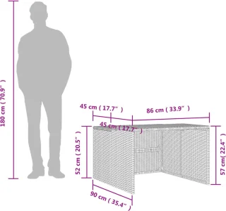 vidaXL - Garage - voor - robotmaaier - 86x90x52/57 - cm - poly - rattan - grijs
