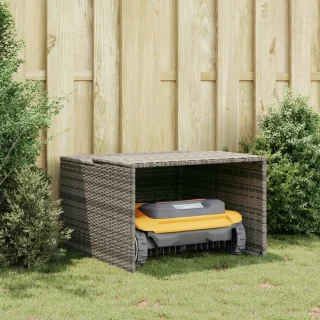 vidaXL - Garage - voor - robotmaaier - 86x90x52/57 - cm - poly - rattan - grijs