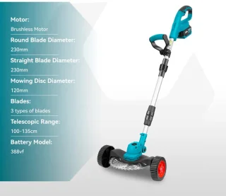 Handmaaier - Grasmaaier - Grastrimmer - Grasschaar - Grasmachine - 1500W - 12000RPM - 9-Inch - Elektrische/Accu - Grastrimmer met Verstelbare Handgreep – Oplaadbaar Tuingereedschap - 21V/18V Compatibel - Inclusief 2x Accu